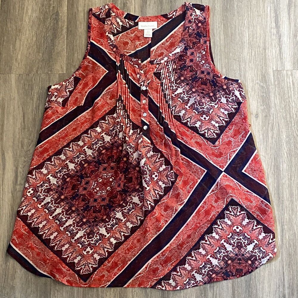 Motherhood Maternity Sleeveless Red Handkerchief Sheer Ruffle Blouse Size Large